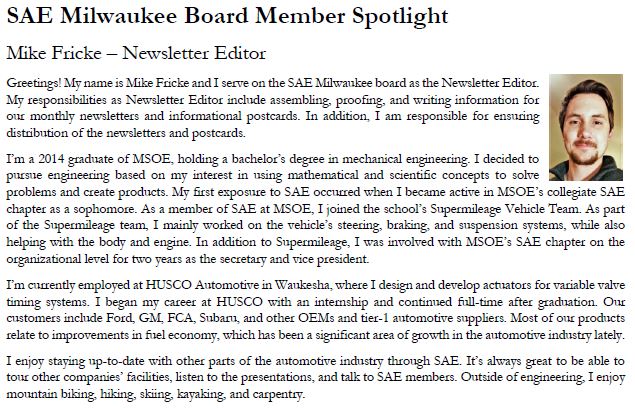 SAE Milwaukee Board Member Spotlight – Mike Fricke